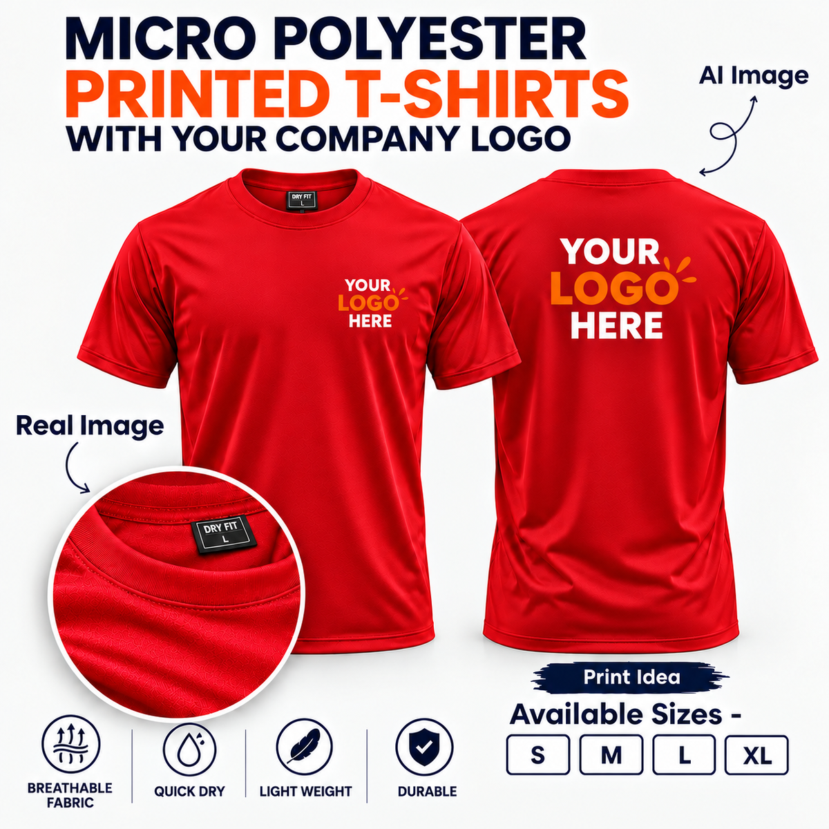 Plain Polyester Round Neck T-Shirt with Your Custom Logo