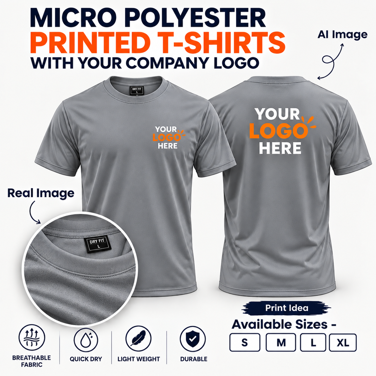 Plain Polyester Round Neck T-Shirt with Your Custom Logo