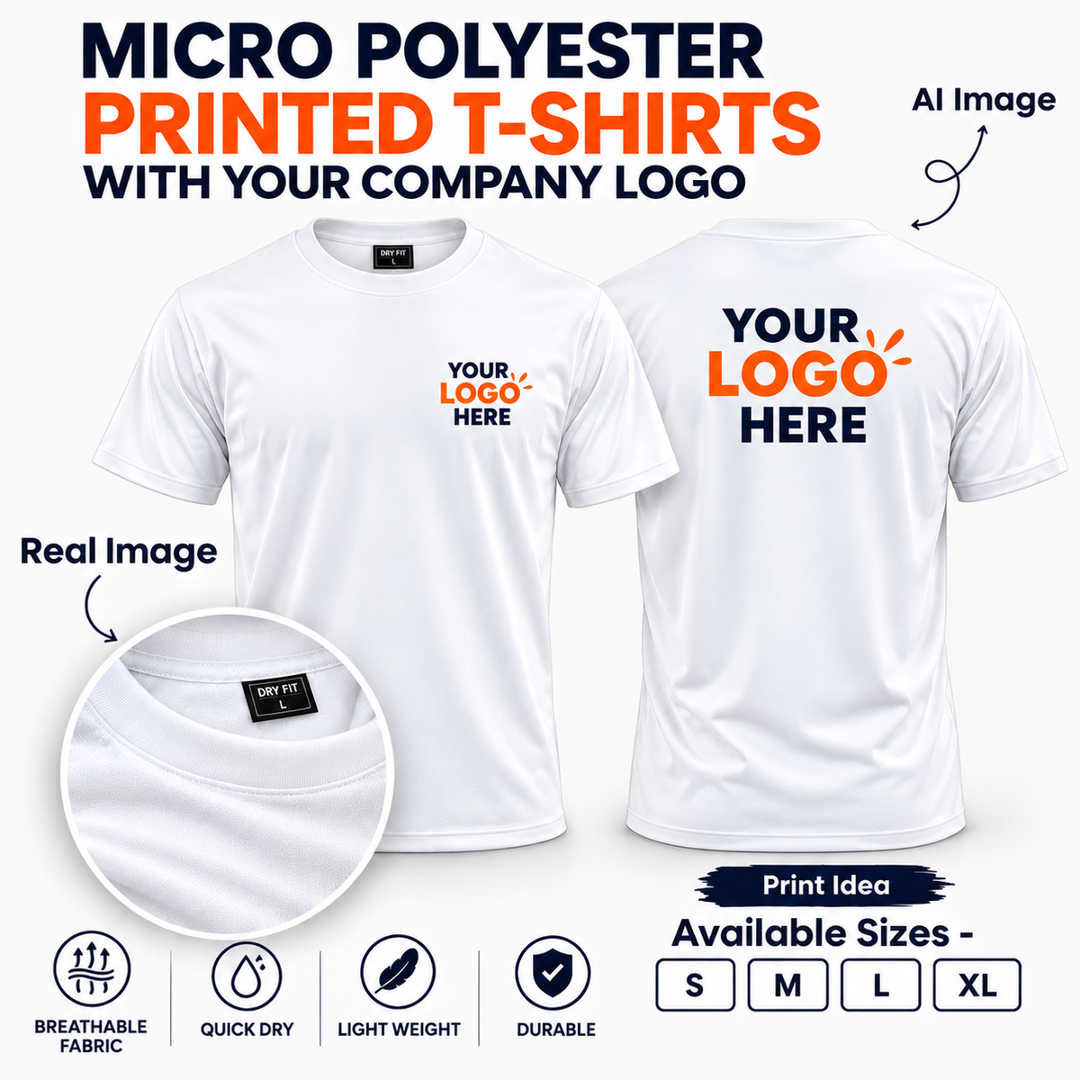 Plain Polyester Round Neck T-Shirt with Your Custom Logo