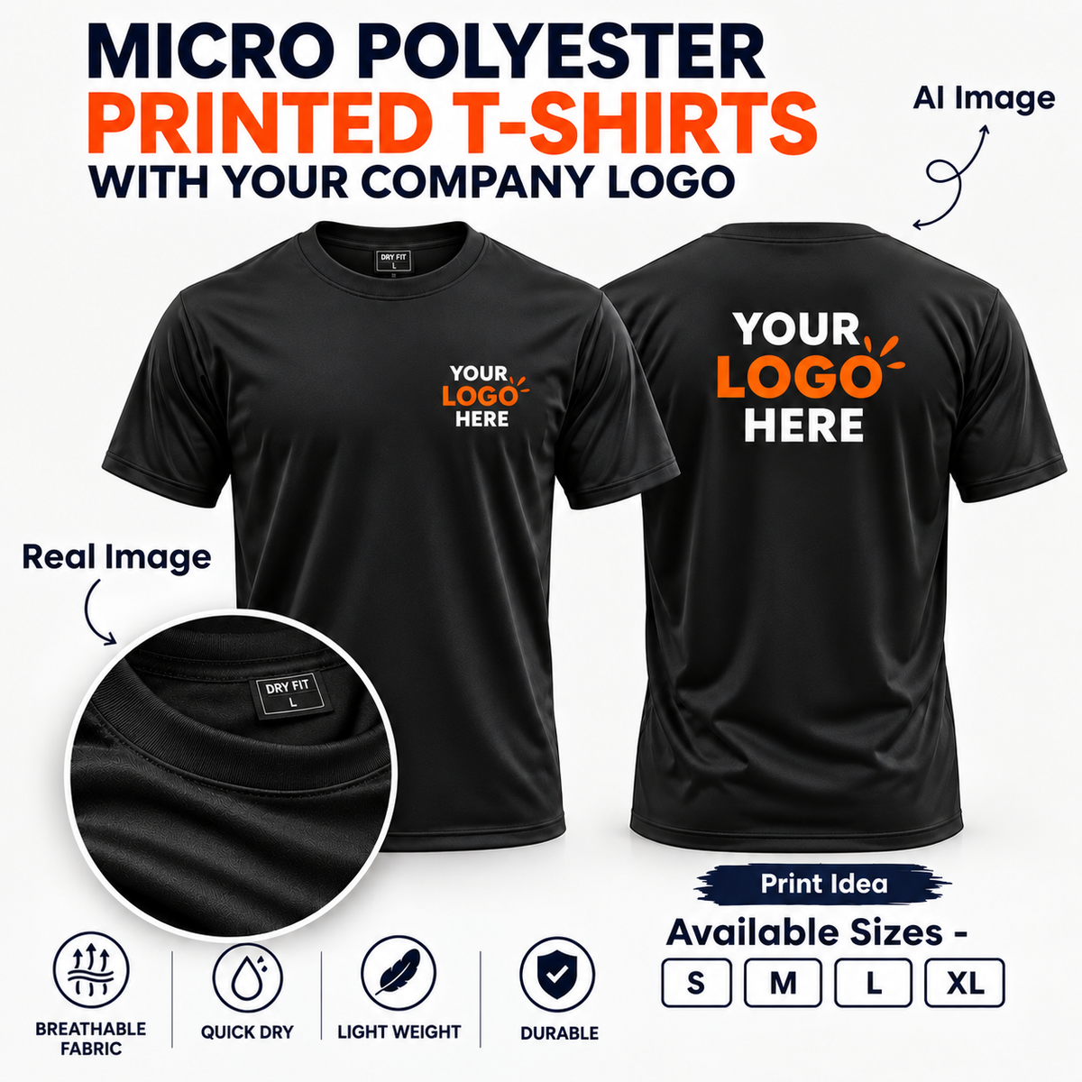 Plain Polyester Round Neck T-Shirt with Your Custom Logo